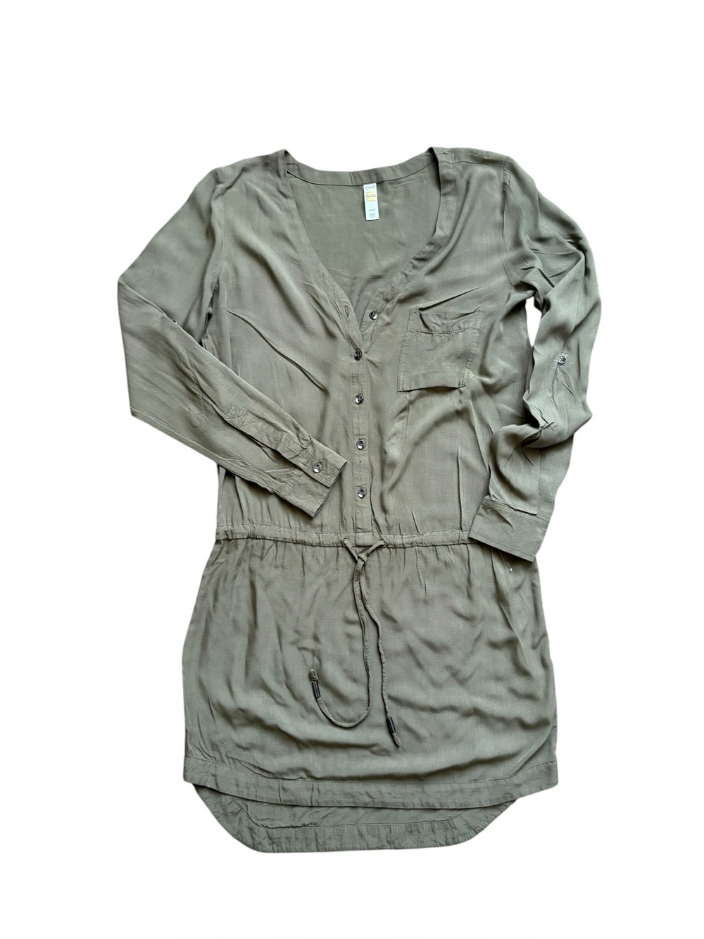 olive green Lolë utility shirt dress size xs.